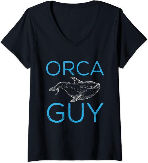 Womens Funny Orca Lover Graphic for Boys Men Kids Whale V-Neck T-Shirt