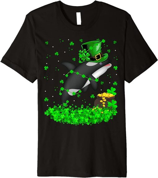 Irish Shamrock Leprechaun Orca Fish St. Patrick"s Day Premium T-Shirt