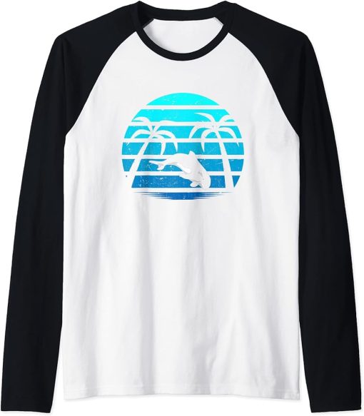 Hawaii Tropical Summer Vacation Exotic Nature Retro Orca Raglan Baseball Tee